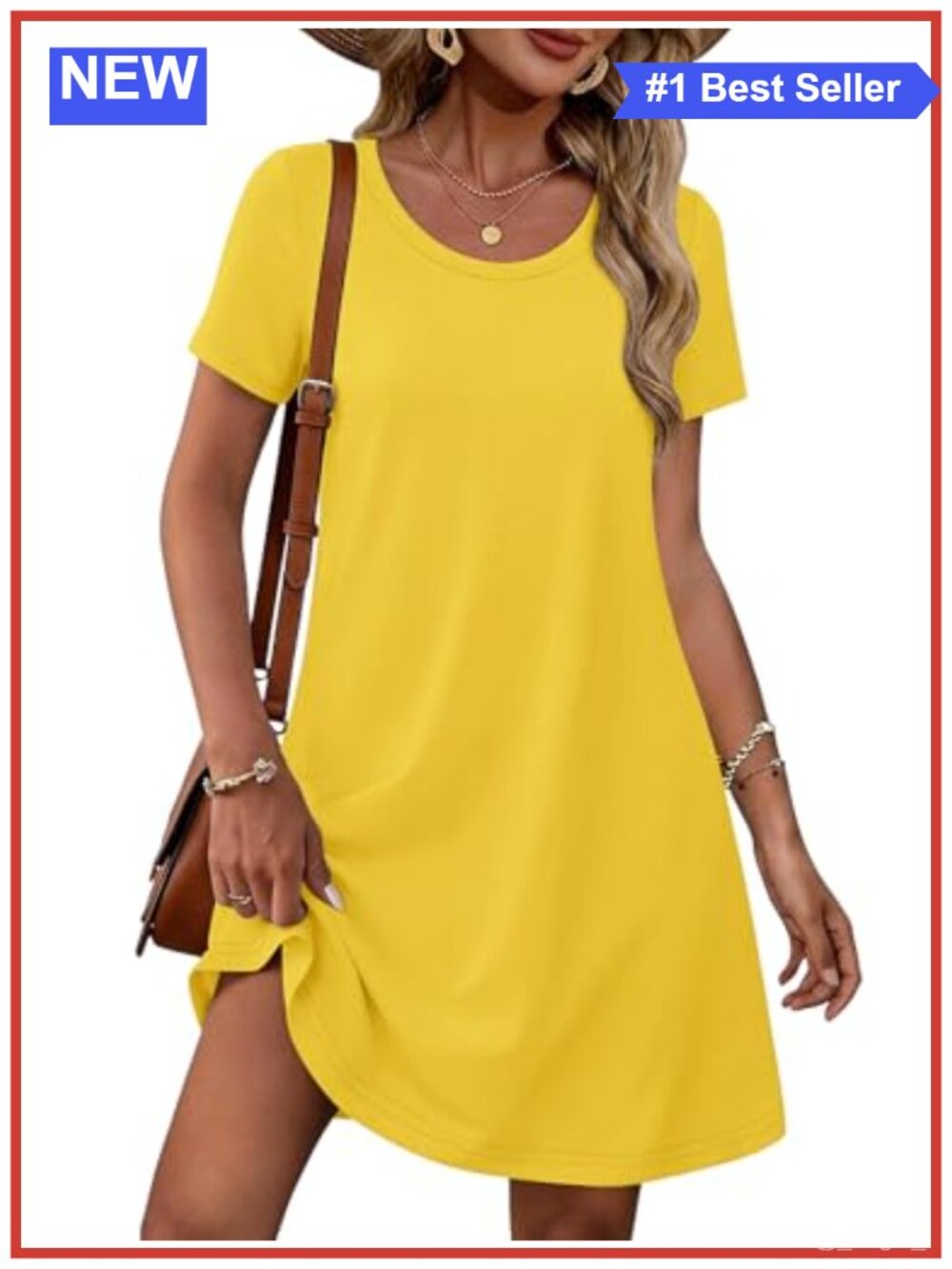 Women's Short Sleeve Mini Dress Flowy Tunic with Pockets